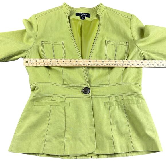Signature by Larry Levine Jacket Women Size 8 Key Lime Green Pockets Office-wear - Picture 9 of 10